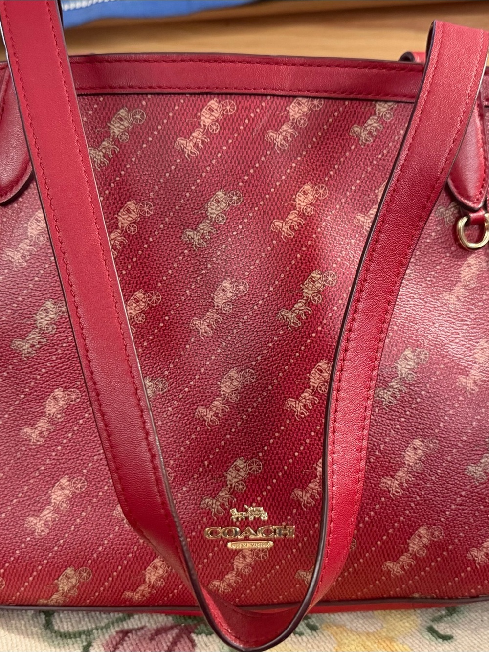 Coach Red Signature Canvas Tote with Gold Logo